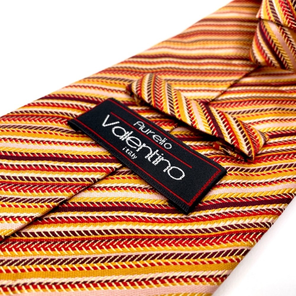 Valentino Tie Orange Red Striped Pattern Silk - Picture 3 of 3